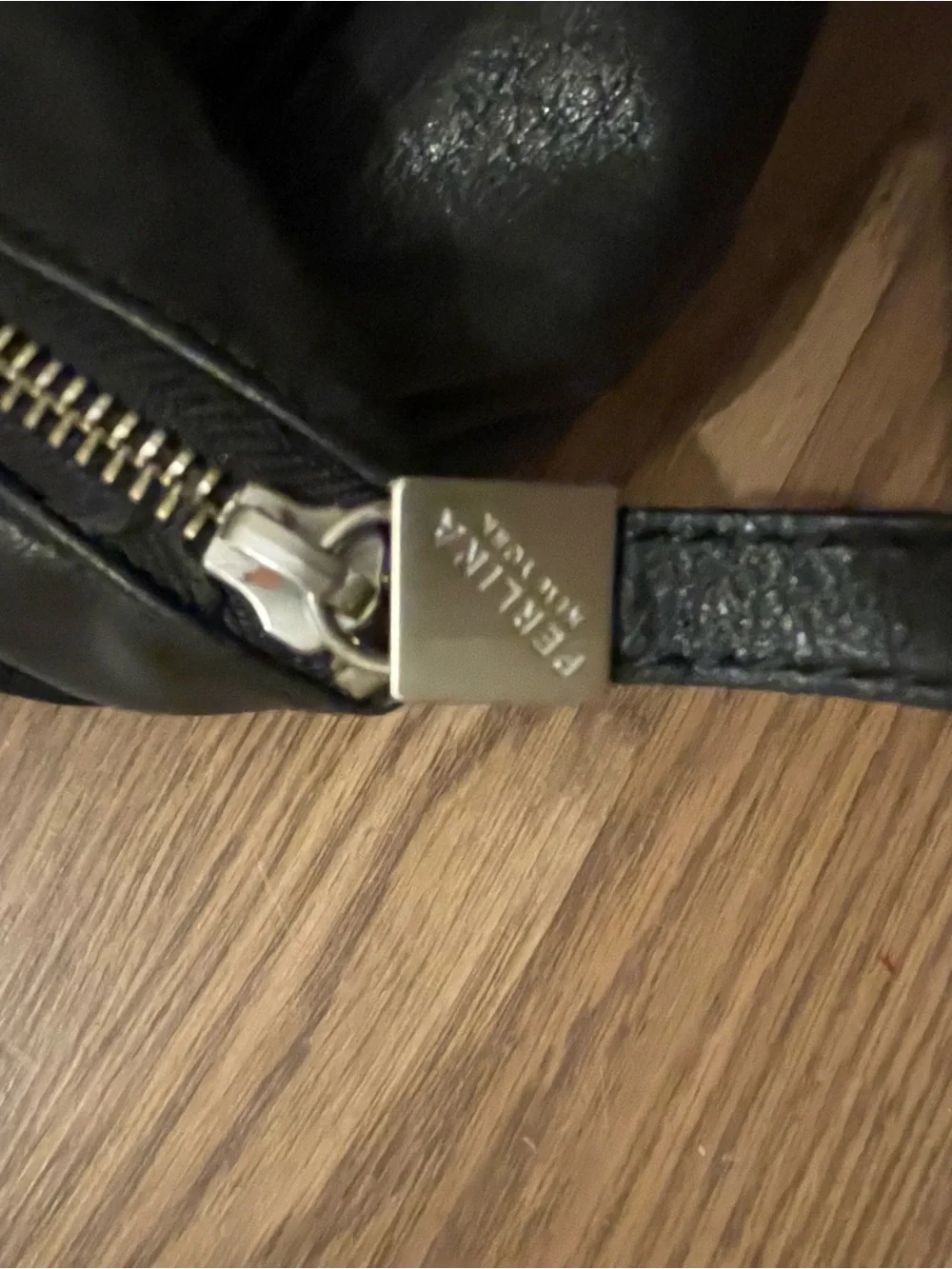 Perlina Black Leather Zip-Accent Handbag